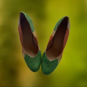 Women’s Green/Gold/Orange Glitter Custom 4” Heels US Size 7 *READY TO SHIP*